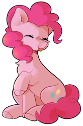 Size: 854x1293 | Tagged: safe, artist:tater, imported from derpibooru, pinkie pie, earth pony, pony, :p, cute, diapinkes, eyes closed, female, mare, raised hoof, simple background, sitting, solo, tongue out, transparent background