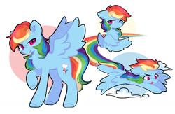 Size: 1280x833 | Tagged: safe, artist:tater, imported from derpibooru, rainbow dash, pegasus, pony, cloud, female, flying, looking at you, mare, one eye closed, rainbow trail, raised hoof, simple background, solo, spread wings, tongue out, white background, wings