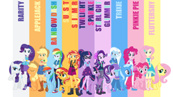 Size: 2000x1125 | Tagged: safe, editor:quoterific, imported from derpibooru, applejack, fluttershy, pinkie pie, rainbow dash, rarity, sci-twi, starlight glimmer, sunset shimmer, trixie, twilight sparkle, human, equestria girls, humane five, humane seven, humane six