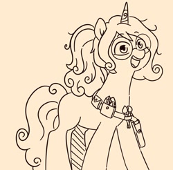 Size: 968x954 | Tagged: safe, artist:makaryo, imported from derpibooru, izzy moonbow, pony, unicorn, g5, glasses, monochrome, smiling, solo, standing