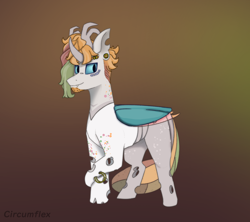 Size: 1800x1600 | Tagged: safe, artist:circumflexs, imported from derpibooru, oc, oc only, changeling, pony, gradient background, horns, jewelry, light skin, oc name needed, piercing, ring, solo