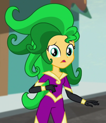 Size: 580x679 | Tagged: safe, imported from derpibooru, screencap, mane-iac, sunset shimmer, human, equestria girls, movie magic, spoiler:eqg specials, clothes, costume, cropped, solo, wig