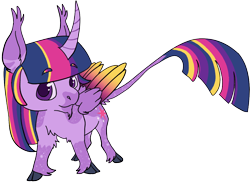 Size: 1204x941 | Tagged: safe, artist:gossamer385, imported from derpibooru, twilight sparkle, alicorn, chibi, chin fluff, cloven hooves, curved horn, ear fluff, female, fluffy, horn, leonine tail, looking at you, simple background, smiling, solo, transparent background, twilight sparkle (alicorn), unshorn fetlocks