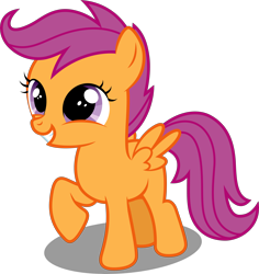 Size: 5000x5293 | Tagged: safe, artist:dashiesparkle, imported from derpibooru, scootaloo, pegasus, pony, owl's well that ends well, season 1, .svg available, absurd resolution, cute, cutealoo, female, filly, foal, grin, happy, raised hoof, shadow, simple background, smiling, solo, spread wings, transparent background, vector, wings