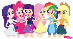 Size: 1088x588 | Tagged: safe, artist:batmuties, color edit, edit, imported from derpibooru, applejack, fluttershy, pinkie pie, rainbow dash, rarity, twilight sparkle, human, equestria girls, base used, headcanon, human coloration, humane five, humane six, simple background, skin color edit, white background