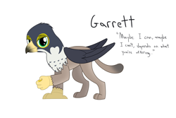 Size: 1500x1000 | Tagged: safe, artist:mightyshockwave, imported from derpibooru, oc, oc only, oc:garrett, griffon, bit, griffon oc, simple background, solo, tack, white background