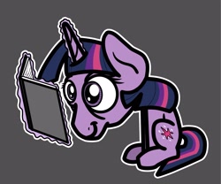 Size: 2048x1703 | Tagged: safe, artist:ewoudcponies, imported from derpibooru, twilight sparkle, pony, unicorn, book, female, gray background, magic, reading, simple background, solo, telekinesis, unicorn twilight