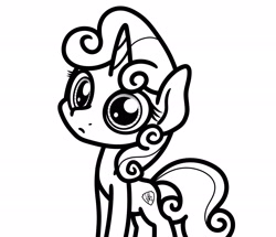 Size: 2048x1762 | Tagged: safe, artist:ewoudcponies, imported from derpibooru, sweetie belle, pony, unicorn, black and white, female, grayscale, lineart, monochrome, simple background, solo, white background