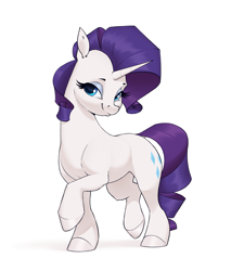 Size: 2055x2415 | Tagged: safe, artist:aquaticvibes, imported from derpibooru, rarity, pony, unicorn, female, horn, looking at you, mare, raised hoof, simple background, smiling, solo, standing on two hooves, white background