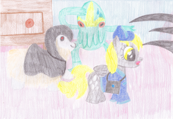 Size: 3448x2392 | Tagged: safe, artist:ragmo, imported from derpibooru, derpy hooves, alpaca, pegasus, pony, cthulhu, female, plushie, traditional art