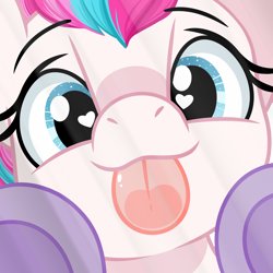 Size: 2000x2000 | Tagged: safe, artist:emberslament, imported from derpibooru, zipp storm, pegasus, pony, adorazipp, against glass, cute, eyebrows, eyebrows visible through hair, female, g5, glass, heart, heart eyes, high res, licking, licking the fourth wall, looking at you, mare, mlem, silly, smiling, smiling at you, solo, tongue out, wingding eyes