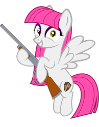 Size: 6200x8000 | Tagged: safe, artist:severity-gray, derpibooru exclusive, imported from derpibooru, oc, oc only, oc:storm cloud, pegasus, pony, absurd resolution, eyeshadow, female, flying, grin, gun, hime cut, looking at you, makeup, mare, pegasus oc, project zomboid, shotgun, smiling, smiling at you, solo, spread wings, weapon, wings