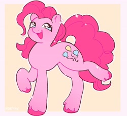 Size: 4096x3724 | Tagged: safe, artist:mortykie, imported from derpibooru, pinkie pie, earth pony, pony, female, mare, open mouth, raised hoof, solo, unshorn fetlocks