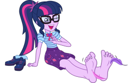 Size: 5000x3262 | Tagged: safe, artist:n0kkun, imported from derpibooru, sci-twi, twilight sparkle, human, equestria girls, equestria girls series, adorasexy, clothes, cute, feather, feet, fetish, foot fetish, foot focus, geode, geode of telekinesis, glasses, laughing, magical geodes, sexy, shoes, simple background, sitting, skirt, soles, solo, tickle fetish, tickling, toes, transparent background, twiabetes, vector