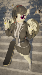 Size: 2160x3840 | Tagged: safe, artist:arcanetesla, imported from derpibooru, oc, oc only, oc:flame control, anthro, pegasus, 3d, :p, blender, blender cycles, clothes, converse, school uniform, schoolgirl, shoes, solo, tongue out