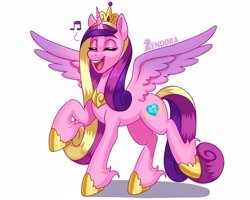 Size: 1250x1000 | Tagged: safe, artist:zendoratpw, imported from derpibooru, princess cadance, alicorn, pony, eyes closed, music notes, simple background, singing, smiling, solo, white background