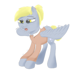 Size: 2000x2000 | Tagged: safe, artist:squishment, derpy hooves, pegasus, alternate hairstyle, background removed, clothes, high res, older, ponytail, short tail, solo, sweater, yawn