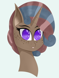 Size: 2940x3840 | Tagged: safe, artist:krymak, imported from derpibooru, oc, oc only, unicorn, female, freckles, mare, simple background, solo