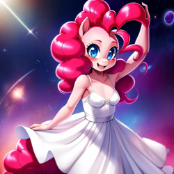 Size: 3072x3072 | Tagged: safe, imported from derpibooru, pinkie pie, anthro, ai content, ai generated, dancing, female, generator:purplesmart.ai, generator:stable diffusion, solo, white dress