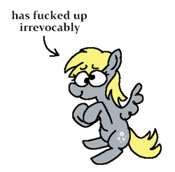 Size: 1104x1083 | Tagged: safe, artist:punkittdev, imported from derpibooru, derpy hooves, pegasus, pony, arrow, female, mare, simple background, solo, text, vulgar, white background
