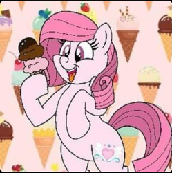 Size: 719x723 | Tagged: safe, artist:noi kincade, imported from derpibooru, oc, oc only, oc:annisa trihapsari, earth pony, pony, cute, earth pony oc, female, food, happy, hoof hold, ice cream, mare, ocbetes, open mouth, open smile, smiling, solo