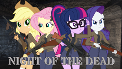 Size: 1920x1080 | Tagged: safe, artist:edy_january, artist:gmaplay, artist:starryshineviolet, imported from derpibooru, applejack, fluttershy, rarity, sci-twi, twilight sparkle, human, equestria girls, equestria girls series, airfield, assault rifle, battle rifle, call of duty, call of duty zombies, clothes, eastern europe, europe, european union, germany, girls und panzer, gun, jacket, lee enfield, link in description, long pants, m1928 thomson, m1a1 thomson, marine, marines, military, nacht der untoten, night of the dead, pants, parody, rifle, saunders, shirt, short pants, sniper rifle, soldier, soldiers, stg44, submachinegun, survival horror, survivors, t-shirt, tanktop, tommy gun, vector used, weapon, zombie apocalypse