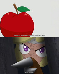 Size: 1592x1986 | Tagged: safe, artist:hitsuji, edit, edited screencap, imported from derpibooru, screencap, alpaca, them's fightin' herds, anime style, apple, bandage, cloven hooves, community related, dialogue, food, fullmetal alchemist, hoof pointing, looking at something, paprika (tfh), paprika can talk, scene interpretation, solo