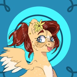 Size: 600x600 | Tagged: safe, artist:cocolove2176, imported from derpibooru, oc, pegasus, pony, :p, flower, flower in hair, pegasus oc, solo, tongue out