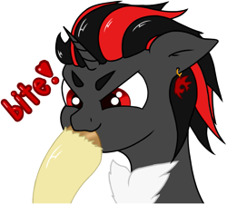 Size: 719x648 | Tagged: safe, artist:supershadow_th, imported from derpibooru, oc, oc:supershadow_th, pony, unicorn, biting, dark, hooves, offscreen character, red eyes, simple background, solo focus, sticker, transparent background