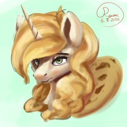 Size: 2963x2979 | Tagged: safe, artist:ryanmandraws, imported from derpibooru, sweet biscuit, pony, unicorn, bust, challenge, digital painting, female, horn, looking at you, mare, portrait, signature, solo, speedpaint