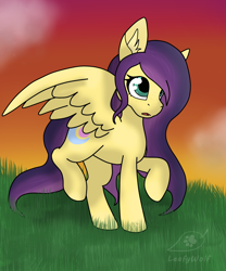 Size: 2236x2683 | Tagged: safe, artist:leafywolf, imported from derpibooru, oc, oc only, oc:lucid dream, pegasus, pony, female, grass, mare, outdoors, pegasus oc, sunset