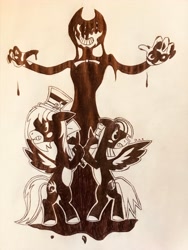 Size: 3024x4032 | Tagged: safe, artist:gracefulart693, imported from derpibooru, oc, demon, pegasus, pony, bendy and the ink machine, bipedal, pegasus oc, traditional art, wings