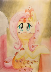 Size: 2057x2915 | Tagged: safe, artist:gracefulart693, imported from derpibooru, fluttershy, pegasus, pony, eyelashes, female, mare, solo, traditional art, veil