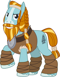 Size: 4276x5470 | Tagged: safe, artist:jhayarr23, imported from derpibooru, rockhoof, earth pony, pony, absurd resolution, braid, braided tail, grin, leg wraps, looking at you, male, raised hoof, simple background, smiling, smiling at you, solo, stallion, tail, transparent background, valknut, vector