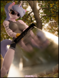 Size: 2880x3840 | Tagged: safe, artist:steamyart, imported from derpibooru, oc, oc:steamy, anthro, unicorn, 3d, anthro oc, buster sword, giant sword, looking at you, solo, sword, weapon