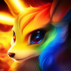 Size: 512x512 | Tagged: safe, imported from derpibooru, rainbow dash, hybrid, jolteon, ai content, ai generated, bust, generator:stable diffusion, pokémon, portrait