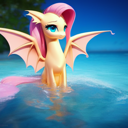 Size: 512x512 | Tagged: safe, imported from derpibooru, fluttershy, hybrid, vaporeon, ai content, ai generated, bat wings, generator:stable diffusion, pokémon, wings