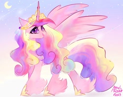 Size: 1368x1074 | Tagged: safe, artist:petaltwinkle, imported from derpibooru, princess cadance, alicorn, pony, crown, jewelry, looking at you, regalia, smiling, solo, spread wings, unshorn fetlocks, wings