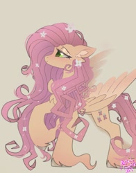 Size: 1074x1368 | Tagged: safe, artist:petaltwinkle, imported from derpibooru, fluttershy, pegasus, pony, chest fluff, ear fluff, solo, standing, unshorn fetlocks