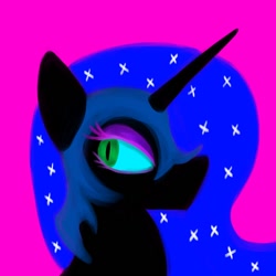 Size: 1000x1000 | Tagged: safe, artist:iron curtain, imported from derpibooru, nightmare moon, alicorn, pony, pink background, side view, simple background, solo