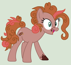 Size: 1078x980 | Tagged: safe, artist:happyhippoadopts, imported from derpibooru, oc, oc only, oc:rocky road, earth pony, pony, base used, earth pony oc, female, green background, mare, offspring, open mouth, open smile, parent:cheese sandwich, parent:pinkie pie, parents:cheesepie, simple background, smiling, solo