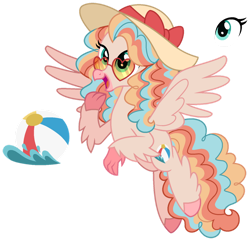 Size: 1024x989 | Tagged: safe, artist:strawberry-spritz, imported from derpibooru, oc, oc only, oc:summer splash, classical hippogriff, hippogriff, hybrid, female, hat, hippogriff oc, interspecies offspring, magical lesbian spawn, offspring, parent:pinkie pie, parent:princess skystar, parents:skypie, simple background, solo, sunglasses, transparent background
