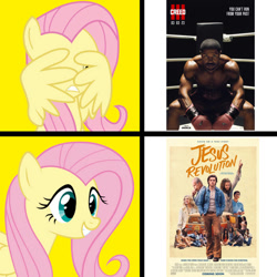 Size: 894x894 | Tagged: safe, artist:chanyhuman, artist:more by chanyhuman, imported from twibooru, fluttershy, image, meme, movie, needs more jpeg, reaction image