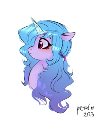 Size: 1074x1368 | Tagged: safe, artist:petaltwinkle, imported from derpibooru, izzy moonbow, pony, unicorn, bust, g5, profile, side view, simple background, solo, white background