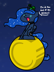 Size: 1350x1800 | Tagged: safe, artist:flutterluv, imported from derpibooru, princess luna, alicorn, pony, series:flutterluv's full moon, coin, full moon, hat, holiday, moon, saint patrick's day, solo, tangible heavenly object