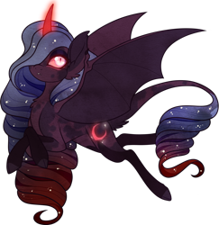 Size: 970x1000 | Tagged: safe, alternate version, artist:velnyx, imported from derpibooru, oc, oc:blood moon, alicorn, bat pony, bat pony alicorn, pony, bat wings, cloven hooves, female, horn, magic, mare, simple background, solo, transparent background, wings