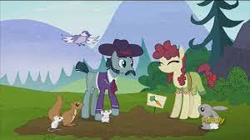 Size: 300x168 | Tagged: safe, imported from derpibooru, screencap, hilly hooffield, turner mccolt, bird, mouse, pony, rabbit, the hooffields and mccolts, animal, clothes, dress, duo, facial hair, female, hat, hooffield family, male, mare, mccolt family, moustache, shipping fuel, sideburns, stallion, suit