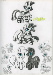 Size: 3004x4200 | Tagged: safe, artist:ja0822ck, imported from derpibooru, zecora, zebra, black coat, blue eyes, duo, female, fission, mare, missing accessory, reverse fusion, simple background, spread wings, traditional art, white background, white coat, wings