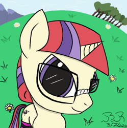 Size: 351x353 | Tagged: safe, artist:bifrose, imported from derpibooru, moondancer, pony, unicorn, fisheye lens, glasses, solo