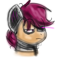 Size: 2048x2048 | Tagged: safe, artist:taeko, derpibooru exclusive, imported from derpibooru, scootaloo, cyborg, pegasus, pony, 2023, bust, female, filly, foal, frown, lidded eyes, looking offscreen, messy mane, signature, simple background, sketch, solo, white background